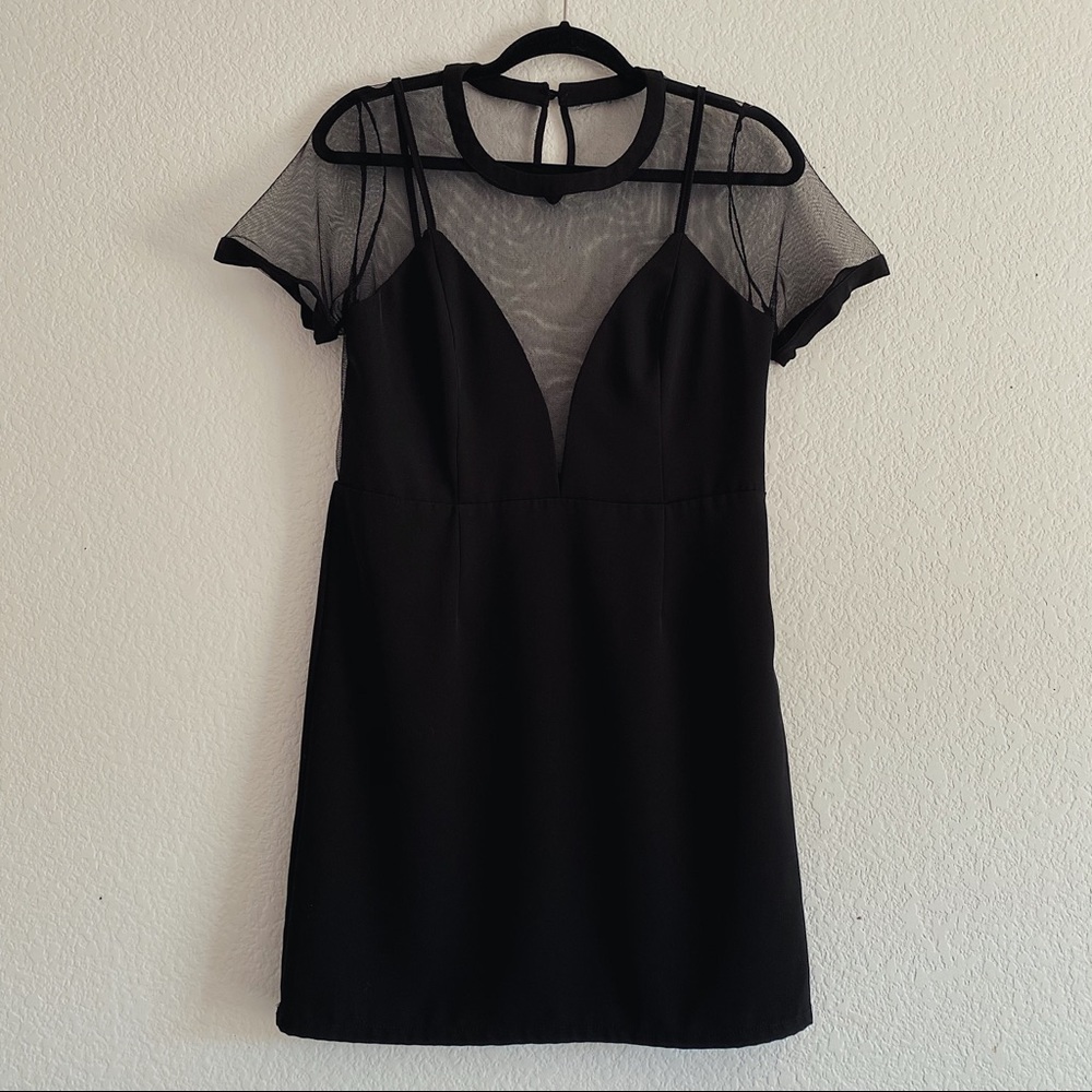 Black Mesh Sleeved Mini Dress